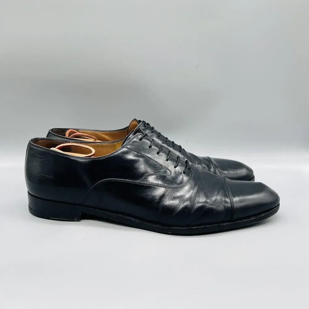 Salvatore Ferragamo Shoes Mens 13 Black Leather Cap Toe Oxford Dress Slip On